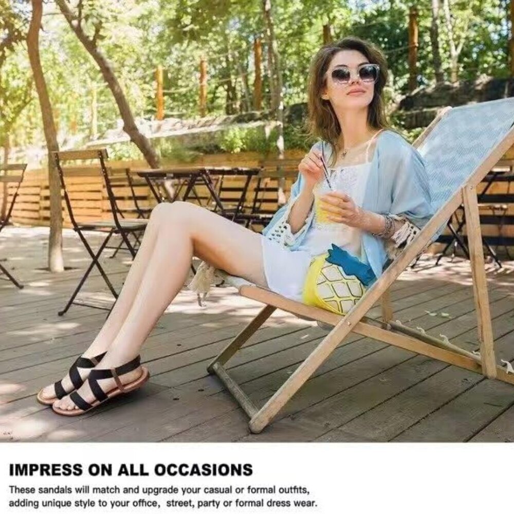 Women's Elastic Flat Sandals Rubber Sole Casual Slip On Comfortable - Picture 5 of 6